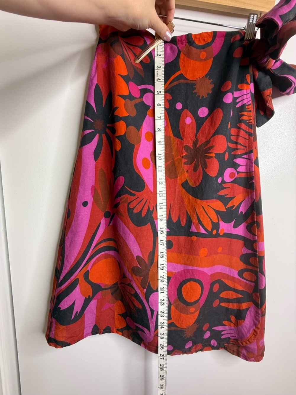 Lesley Evers Colorful Floral Red Orange Tencel Linen Wrap Knee Length Skirt S - Picture 6 of 8